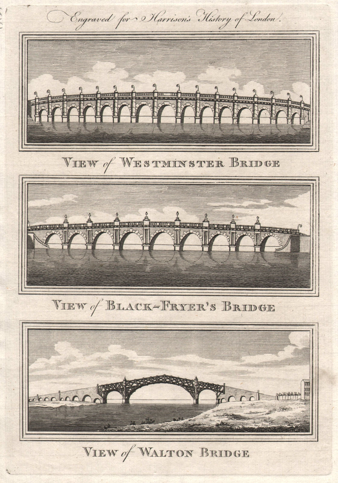 Westminster, Blackfriars & Walton Bridges. Blackfryers. London. HARRISON 1776